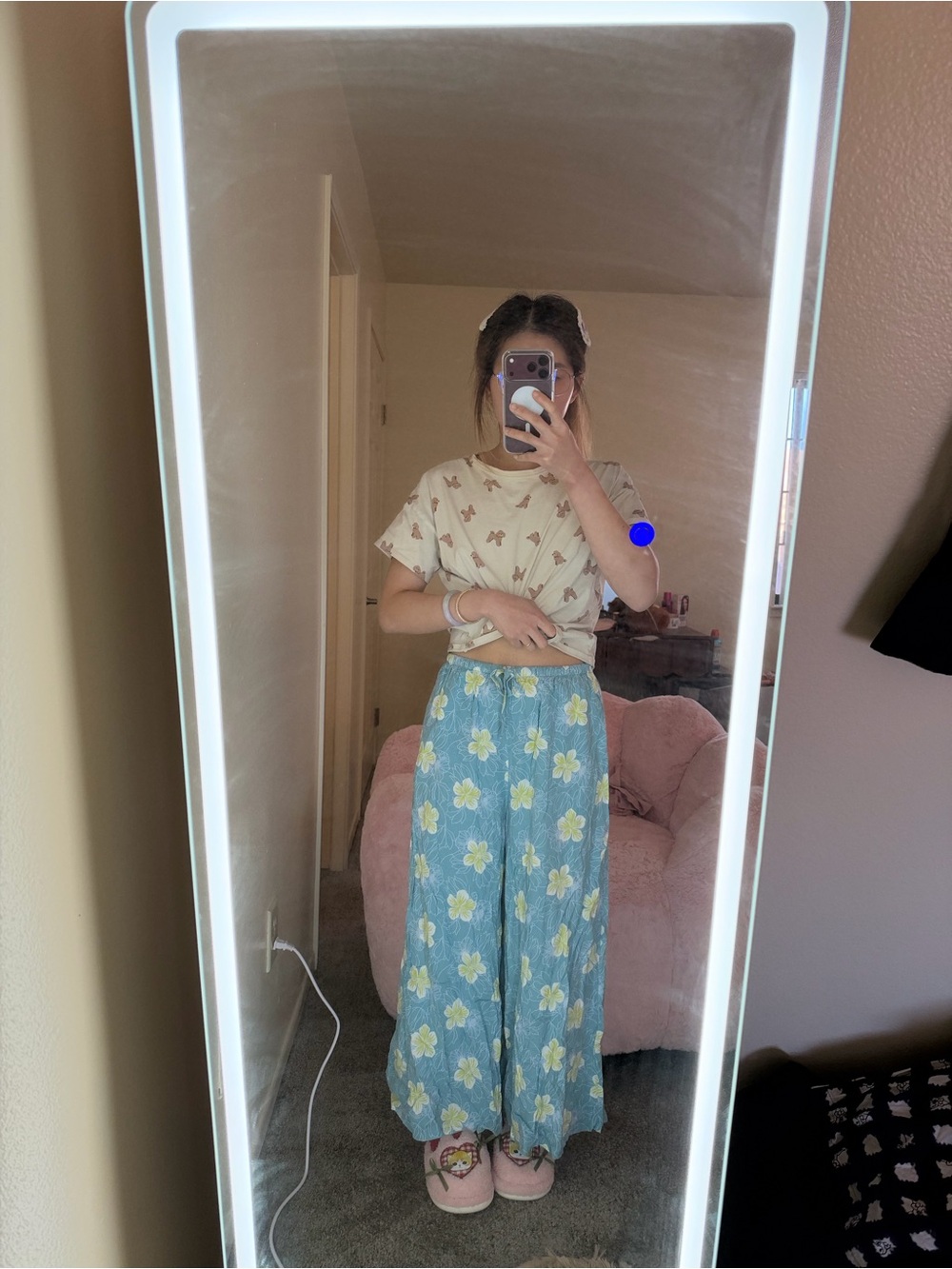Women's Blue Floral Wide-Leg Pants